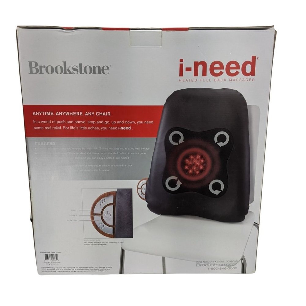 Brookstone INeed Heated Full Back Massager Chair Seat Shiatsu Lumbar Support